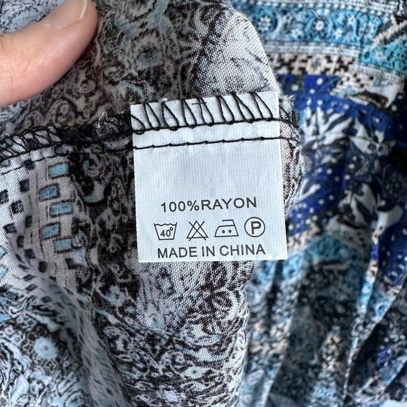 JAASE Blue‎ Geometric Shape Boho Printed Ladies Babydoll Long Sleeve Dress, S - Picture 4 of 5